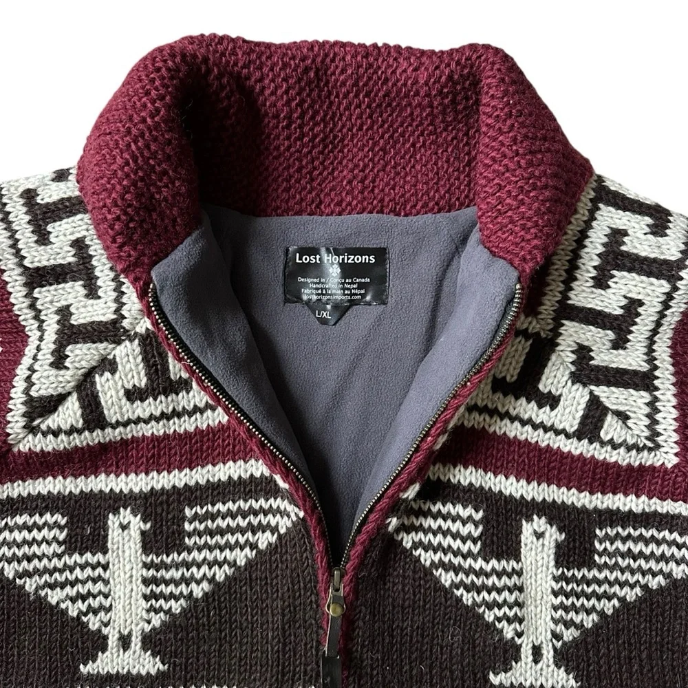 NWT Lost Horizons Men’s Phoenix Sweater Cardigan Hand Knit Wool Size L/XL